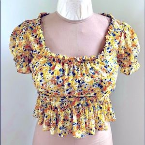 Anthropologie Sheer CropTop in crinkle ditsy print. Junior sz M
